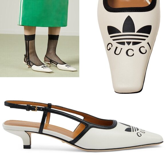 Gucci Shoes - GUCCI SHOES ADIDAS TREFOIL WHITE LEATHER SLINGBACK PUMPS LOGO sz 40 10